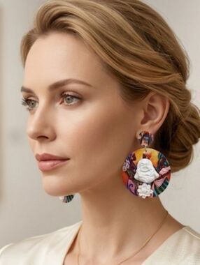 Multicolor Floral Buddha Drop Earrings - Women Jewelry